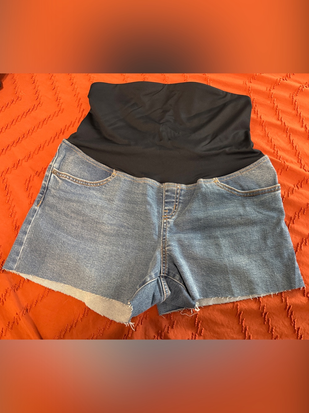 Denim Maternity Shorts with Black Stretch Waistband